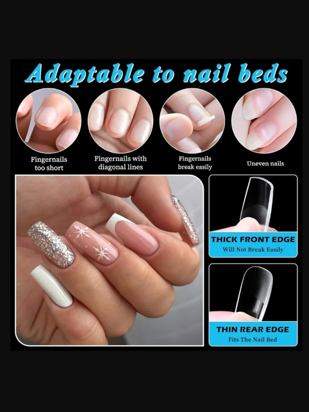Medium Square Clear False Press On Nails